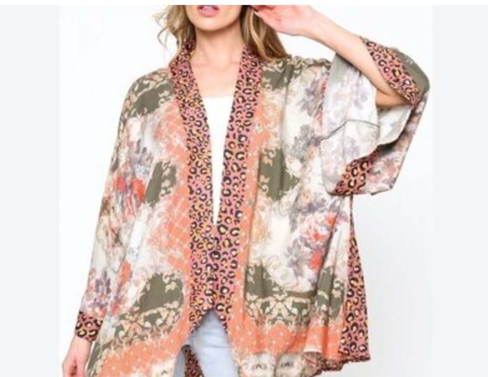 Aratta Silent Journey Kimono Jacket Womens L/XL Multicolor Animal Print Sheer